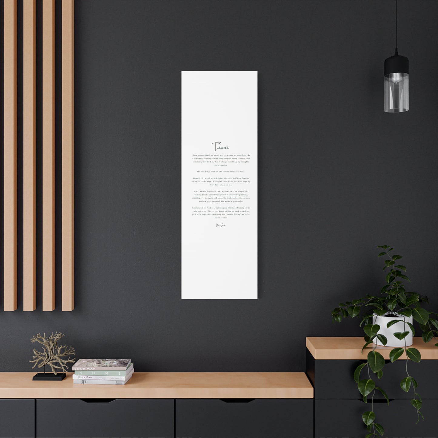 Trauma-Gedicht mattes Leinwandbild – aufgespannt, 3,18 cm Wandkunst