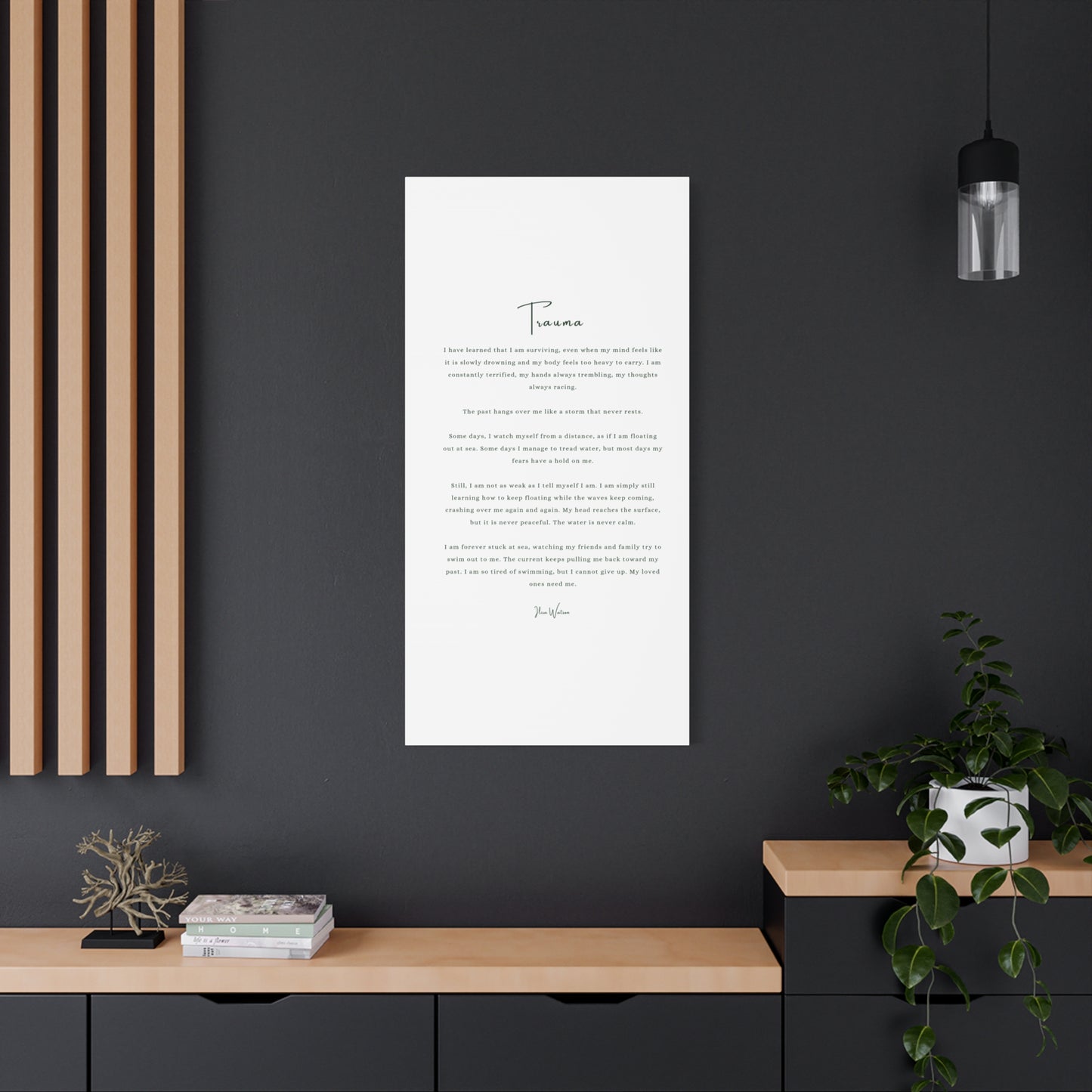 Trauma-Gedicht mattes Leinwandbild – aufgespannt, 3,18 cm Wandkunst