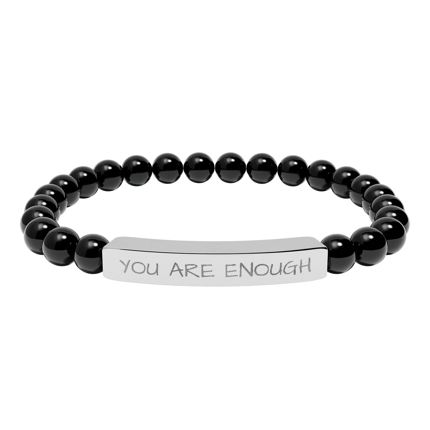 Engraved Natural Stone Stretch Bar Bracelet — "Naughtin Are Not Scare" Text