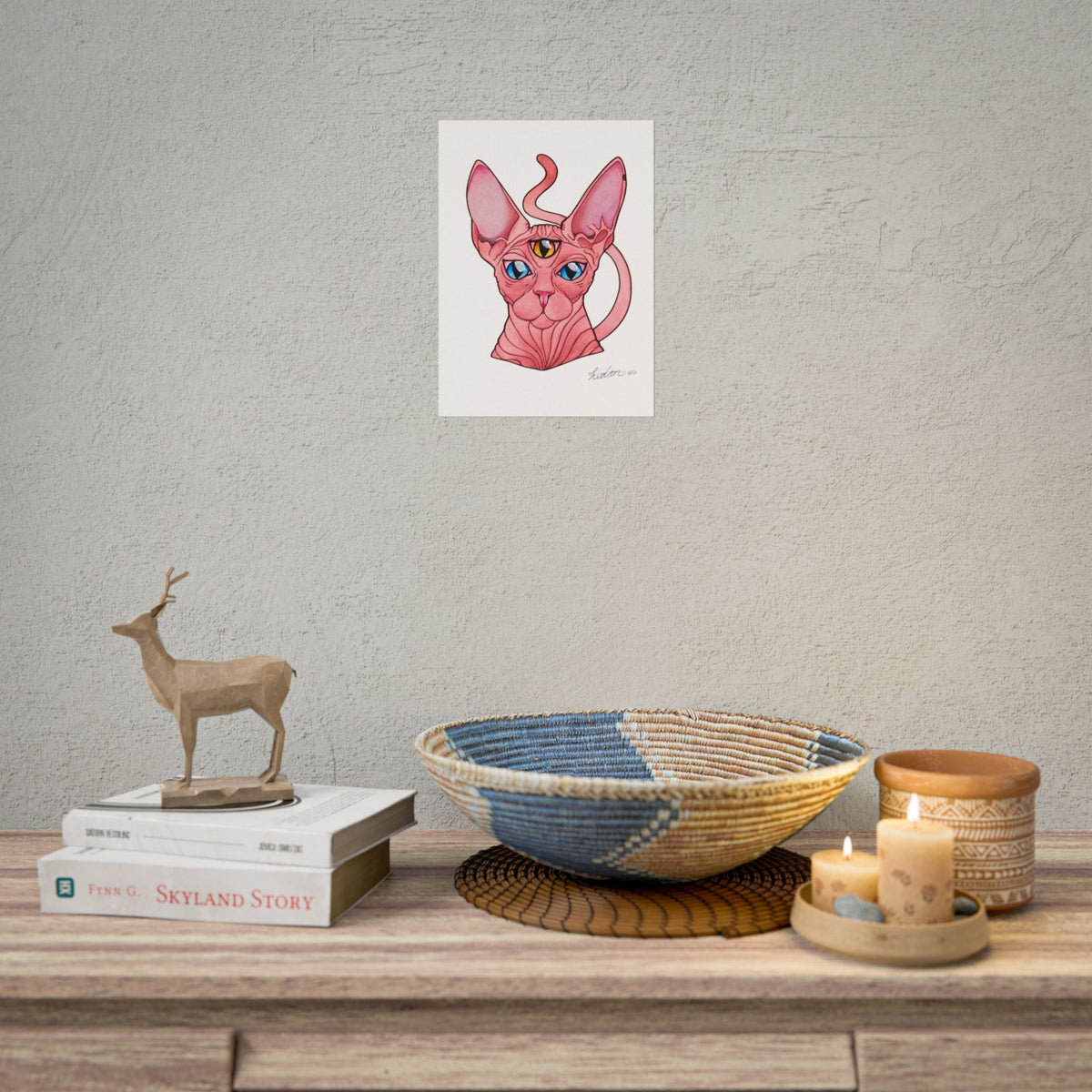 Pink Three-Eyed Cat Rolled Poster