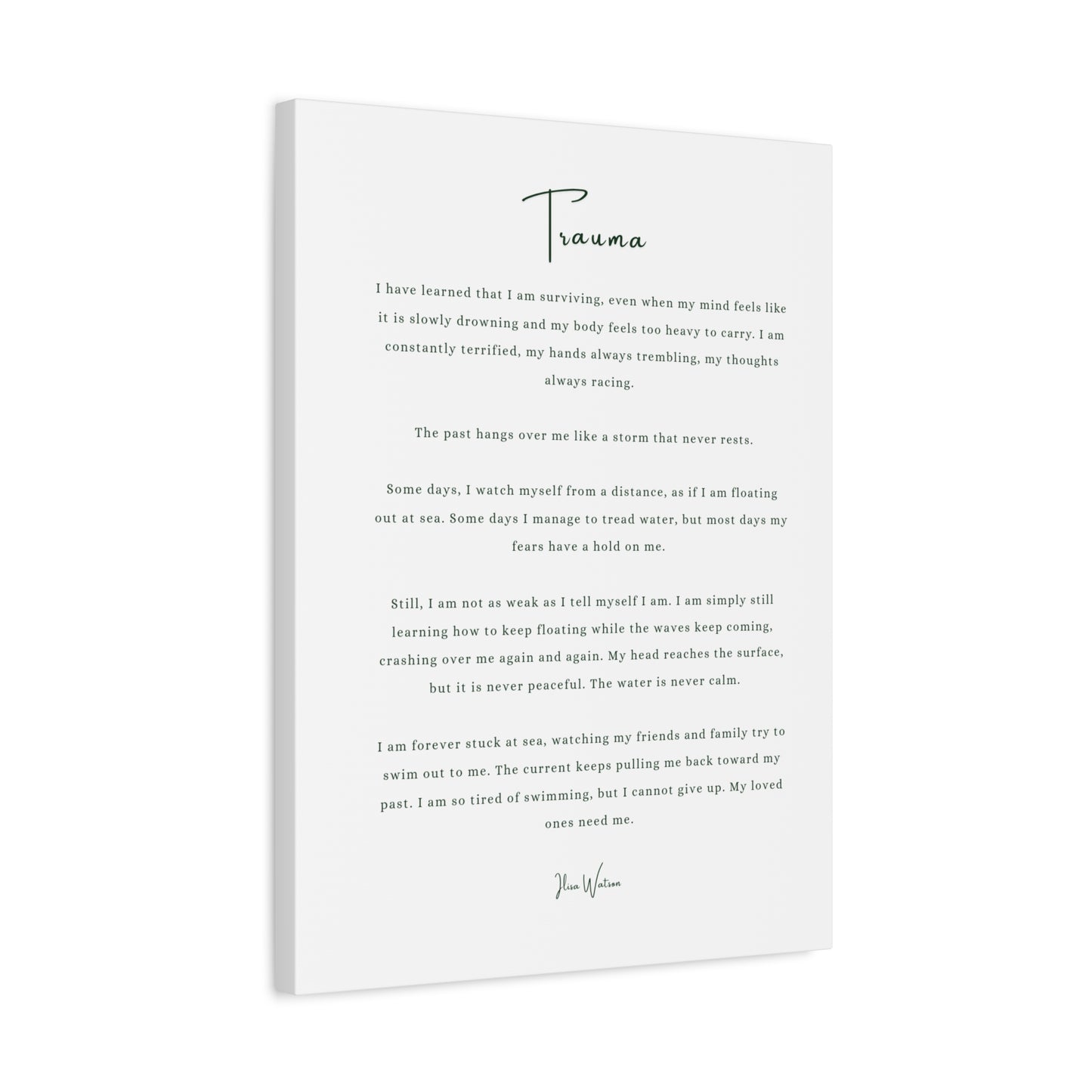 Trauma-Gedicht mattes Leinwandbild – aufgespannt, 3,18 cm Wandkunst