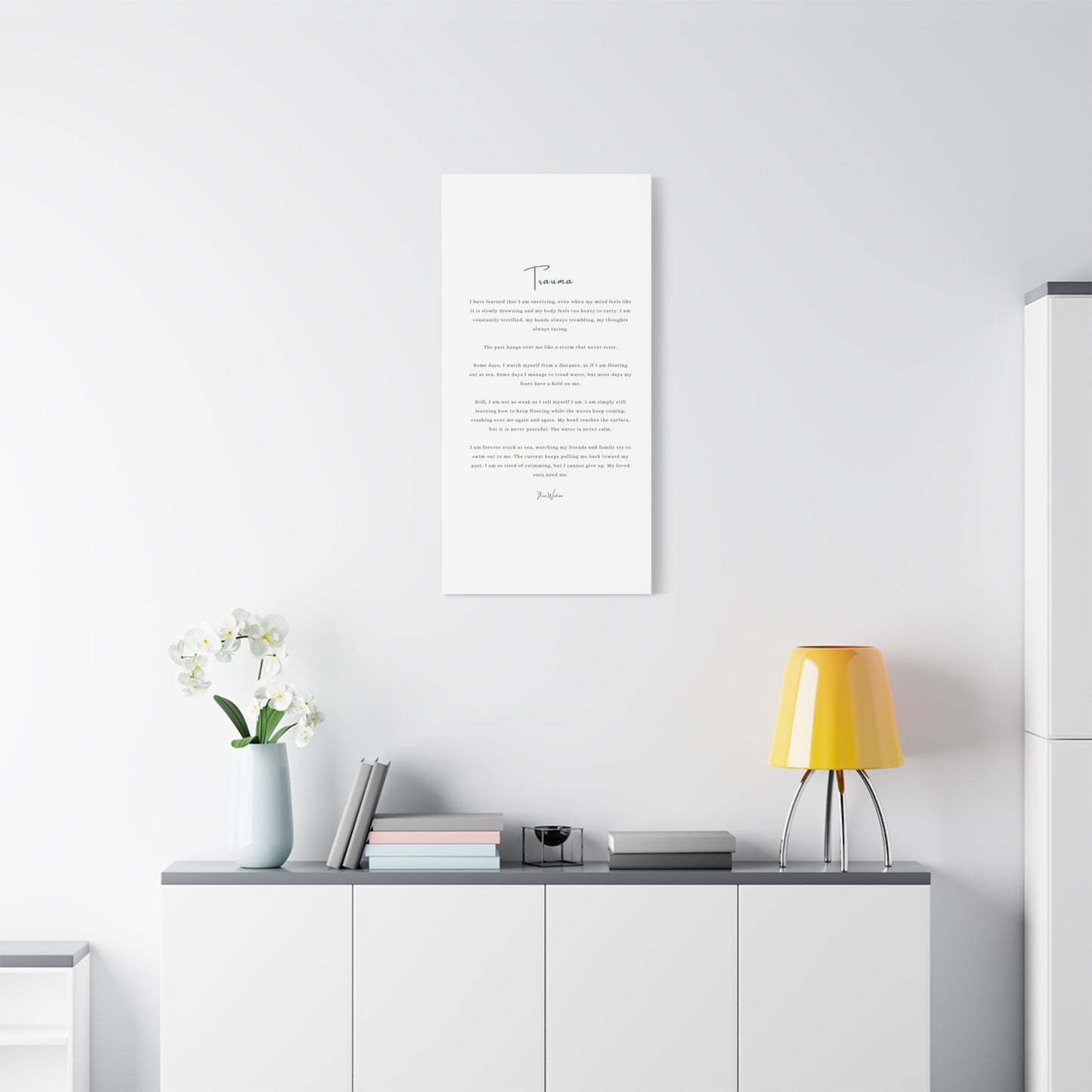 Trauma-Gedicht mattes Leinwandbild – aufgespannt, 3,18 cm Wandkunst