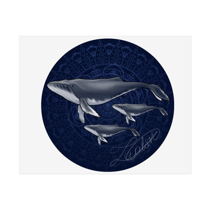 Whale Family Poster — Navy Mandala Ocean Art Print