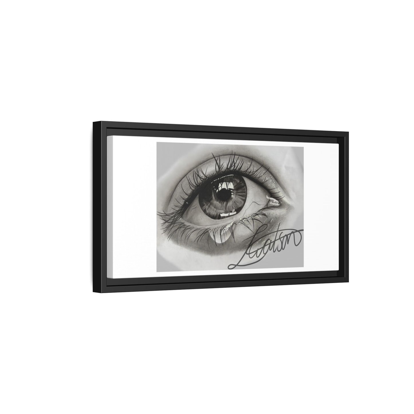 Gerahmte Leinwandkunst – Realistisches Auge mit tränenförmiger Signatur