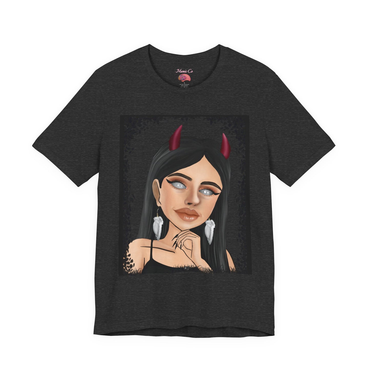 Teufelsmädchen-Porträt-T-Shirt – Gothic-Cartoon-Grafik-T-Shirt