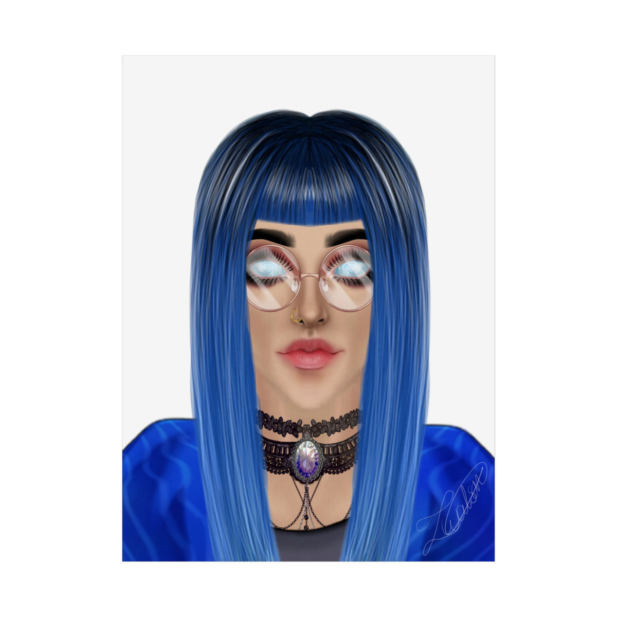 Blue-Haired Gothic Woman Unframed Poster