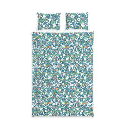 Blue Floral Cotton Duvet Cover & Sham Set