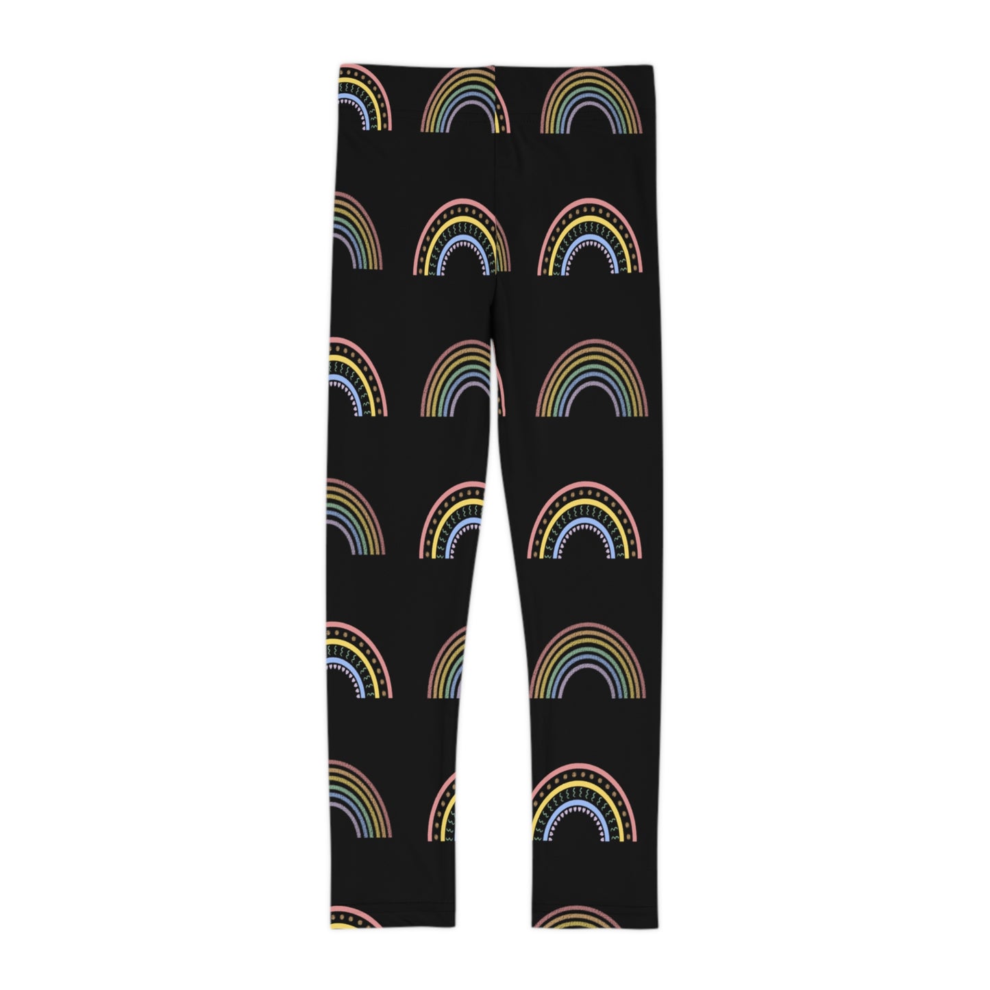 Kids Rainbow Leggings — Black Rainbow Patterned All-Over Print Leggings for Girls & Boys