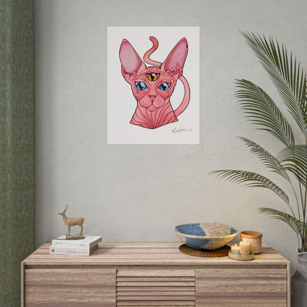 Pink Three-Eyed Cat Rolled Poster