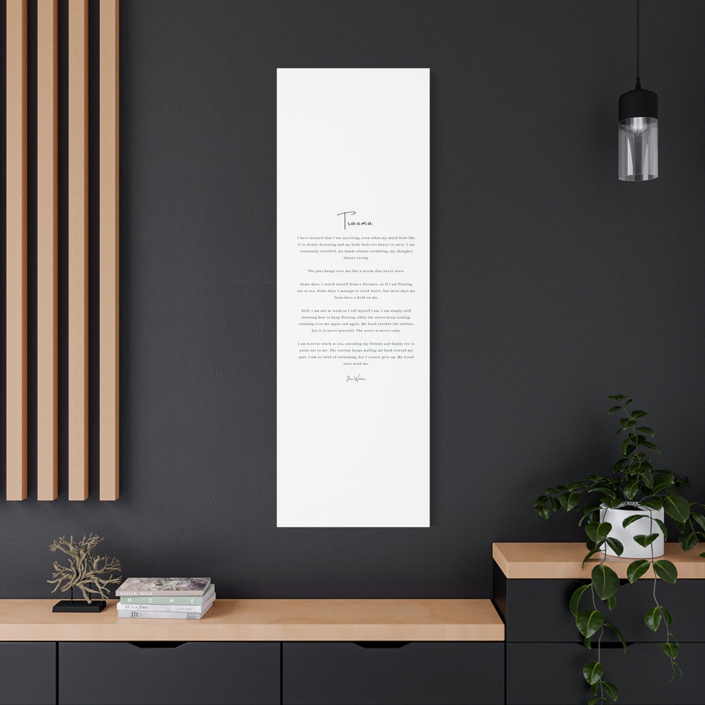 Trauma-Gedicht mattes Leinwandbild – aufgespannt, 3,18 cm Wandkunst