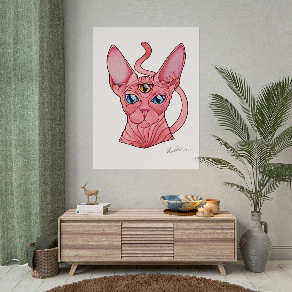 Pink Three-Eyed Cat Rolled Poster