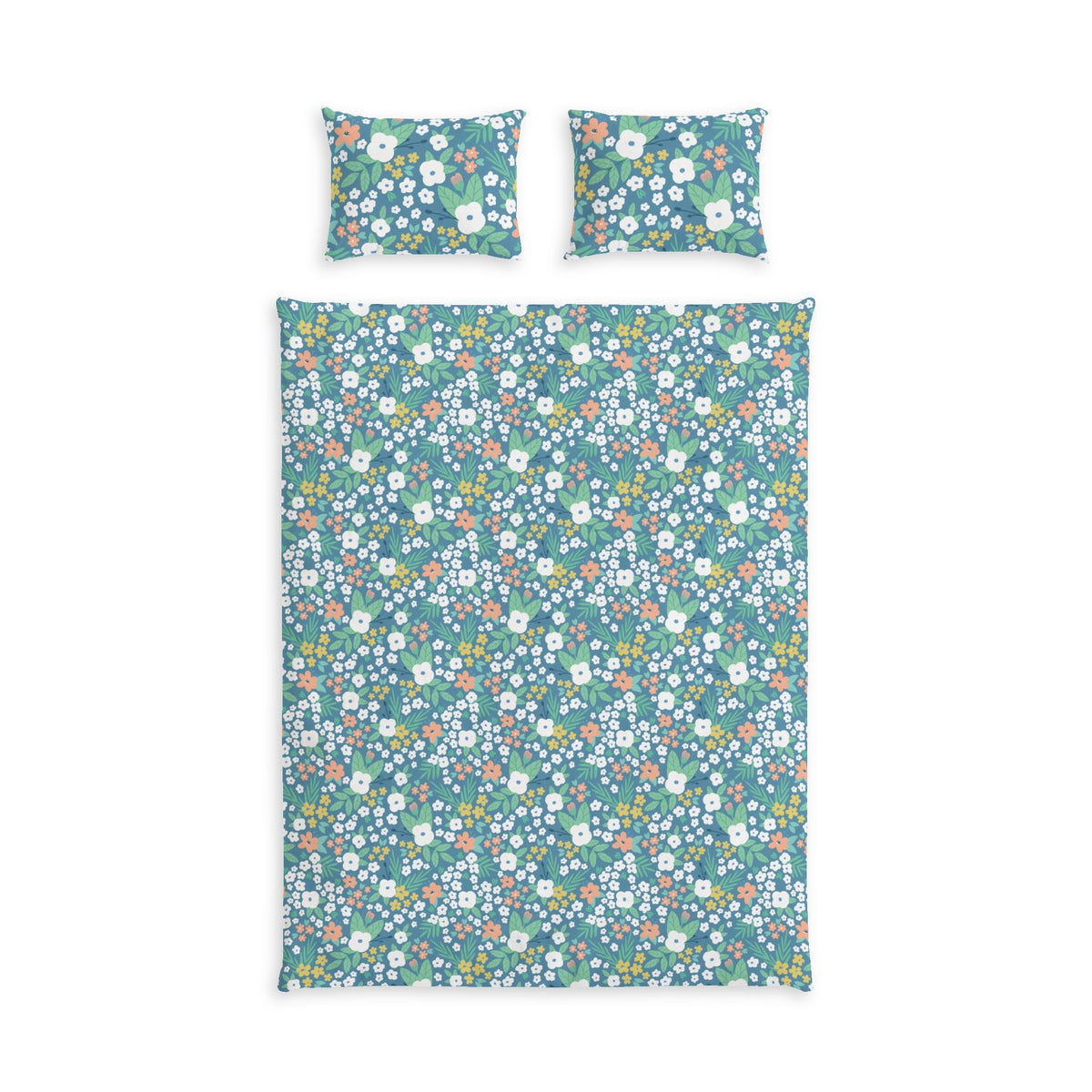 Blue Floral Cotton Duvet Cover & Sham Set