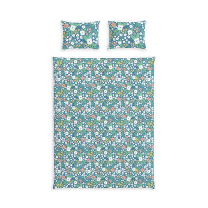 Blue Floral Cotton Duvet Cover & Sham Set