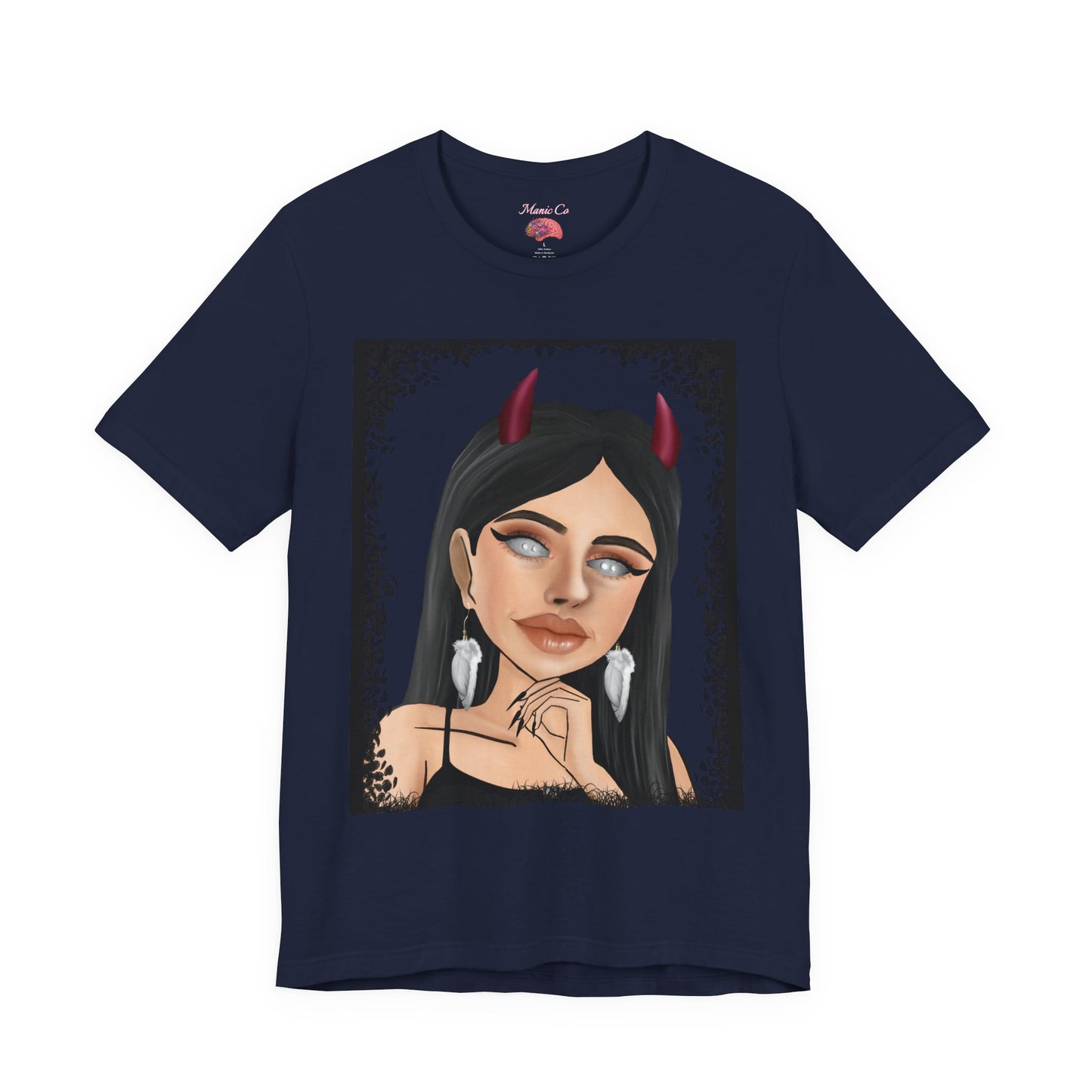 Teufelsmädchen-Porträt-T-Shirt – Gothic-Cartoon-Grafik-T-Shirt