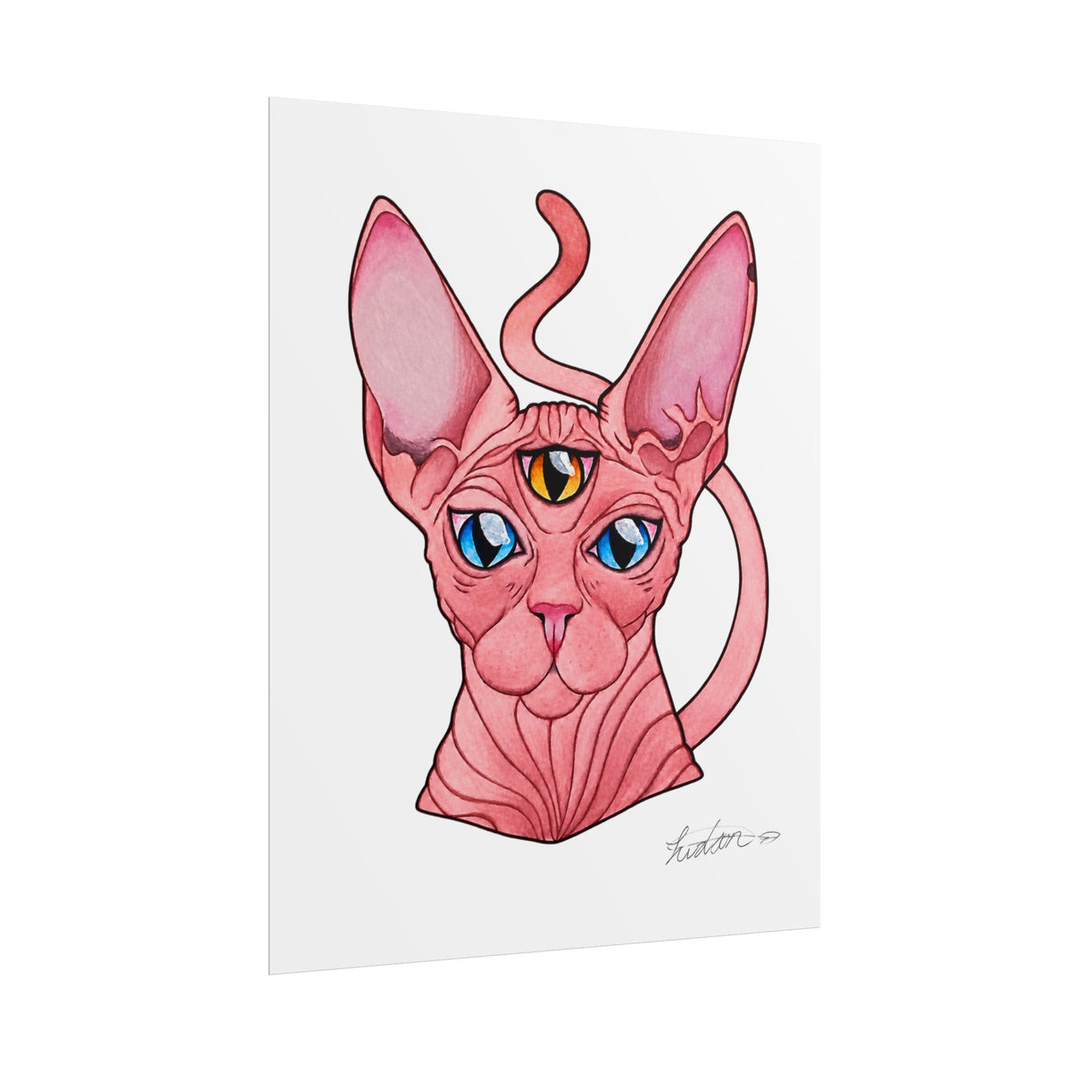 Pink Three-Eyed Cat Rolled Poster