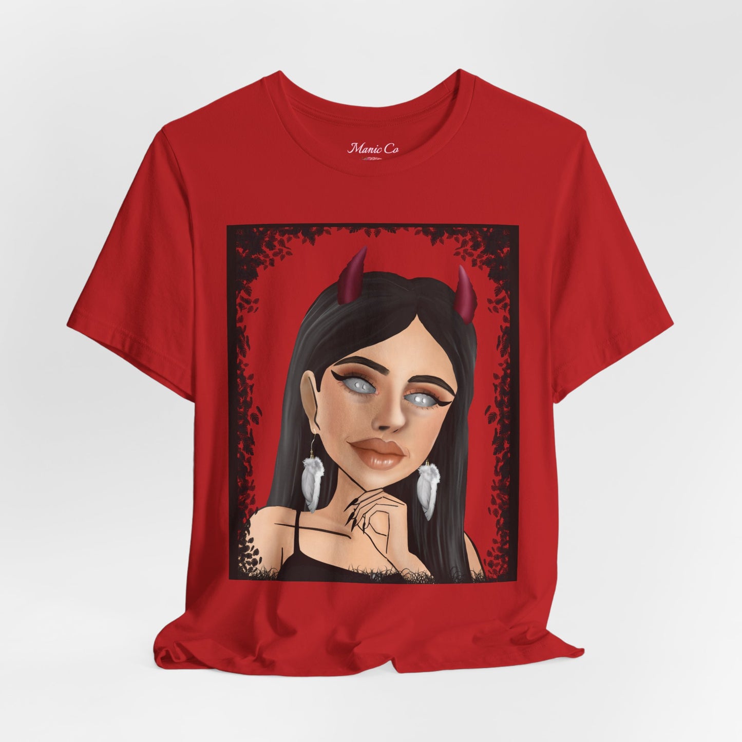 Teufelsmädchen-Porträt-T-Shirt – Gothic-Cartoon-Grafik-T-Shirt