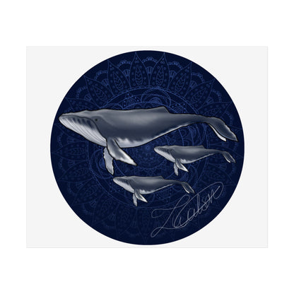 Whale Family Poster — Navy Mandala Ocean Art Print