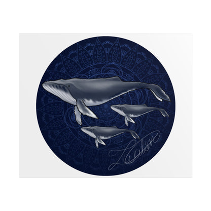 Whale Family Poster — Navy Mandala Ocean Art Print