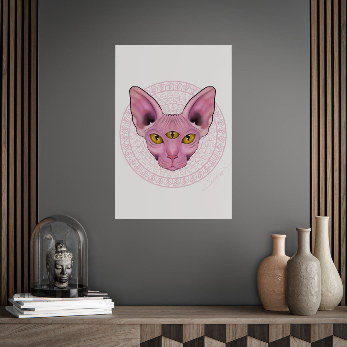 Pink Sphynx Cat Unframed Poster, Mystical Feline Wall Art