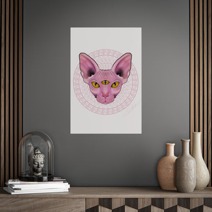Pink Sphynx Cat Unframed Poster, Mystical Feline Wall Art