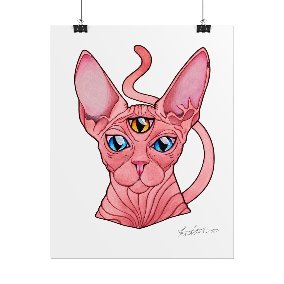 Pink Three-Eyed Cat Rolled Poster