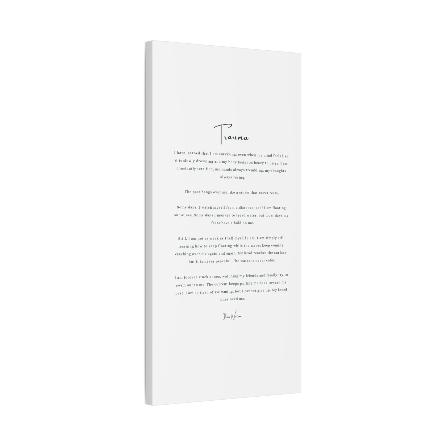 Trauma-Gedicht mattes Leinwandbild – aufgespannt, 3,18 cm Wandkunst