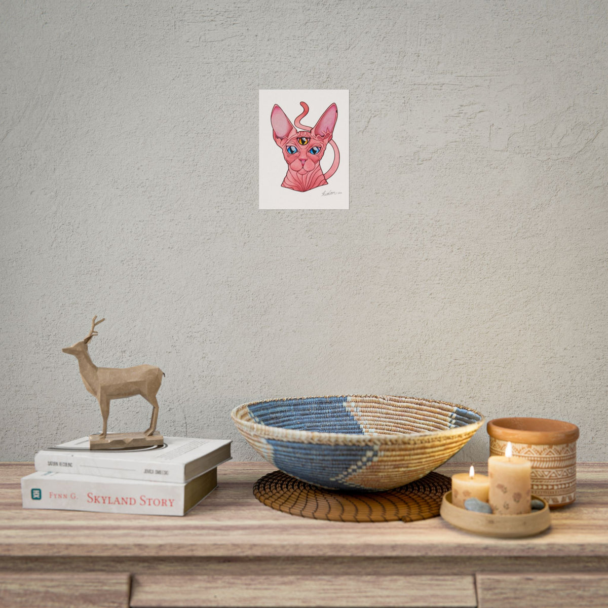 Pink Three-Eyed Cat Rolled Poster