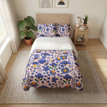 Floral Folk Blue & Yellow Botanical Quilt Cover Set