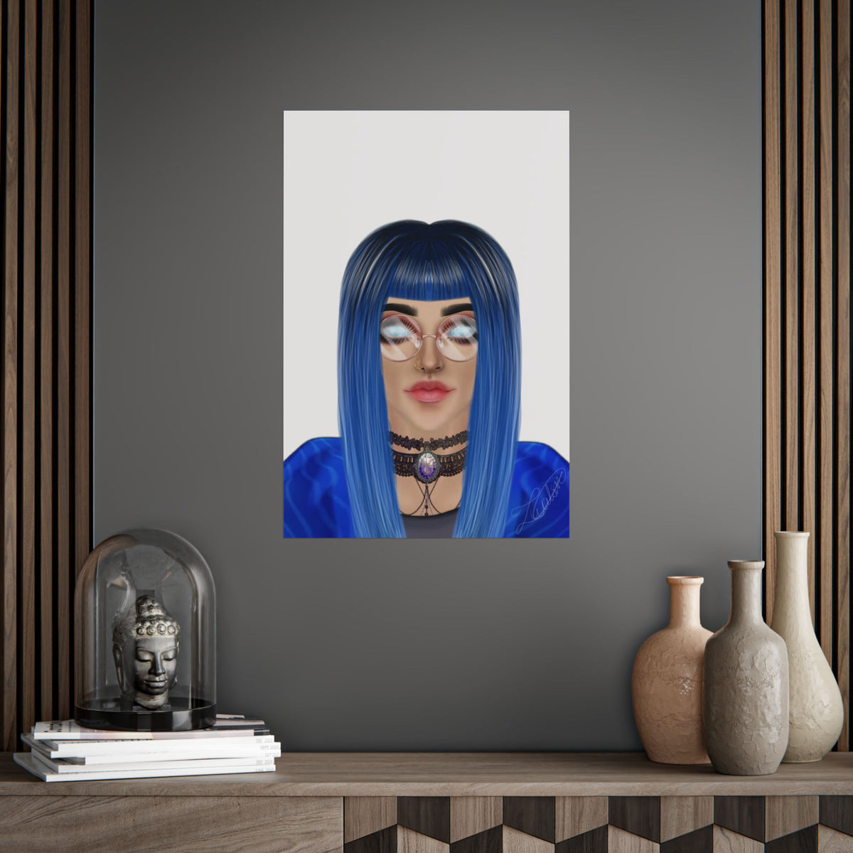 Blue-Haired Gothic Woman Unframed Poster