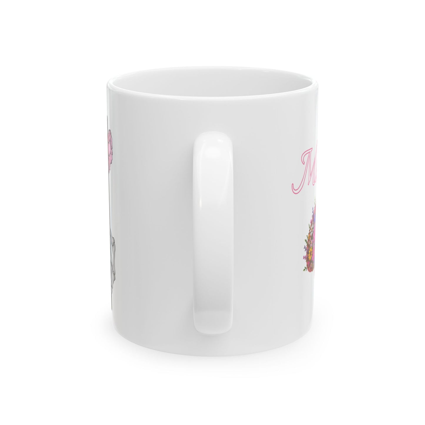 11oz/15oz Ceramic Mug — Floral Skull & Brain Art Coffee Cup (Feminine Goth, 'M' Text)