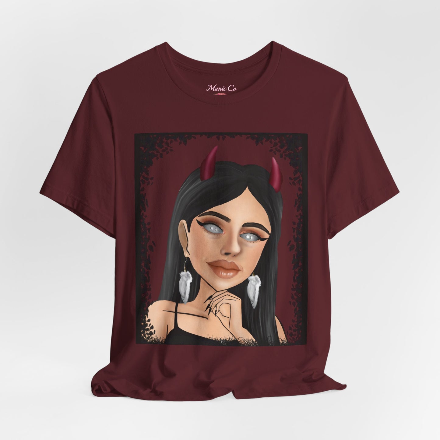 Teufelsmädchen-Porträt-T-Shirt – Gothic-Cartoon-Grafik-T-Shirt
