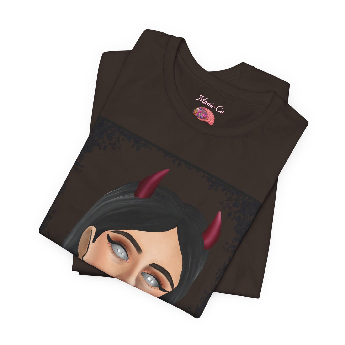Teufelsmädchen-Porträt-T-Shirt – Gothic-Cartoon-Grafik-T-Shirt