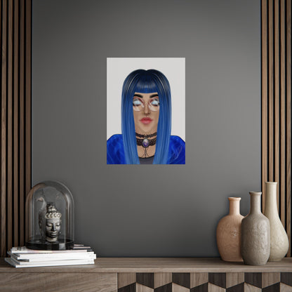 Blue-Haired Gothic Woman Unframed Poster