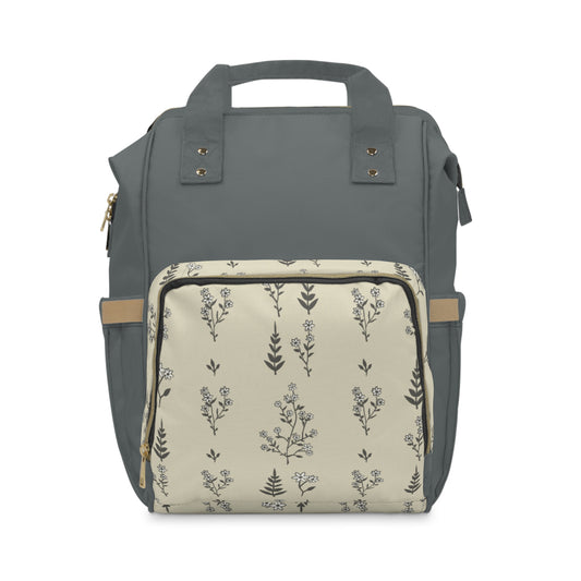 floral Print Diaper Backpack — Multifunctional Baby Bag with Changing Mat