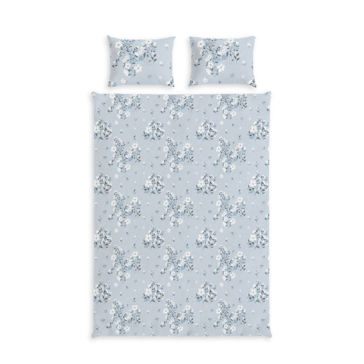 Light Blue Floral Cotton Duvet Cover & Sham Set