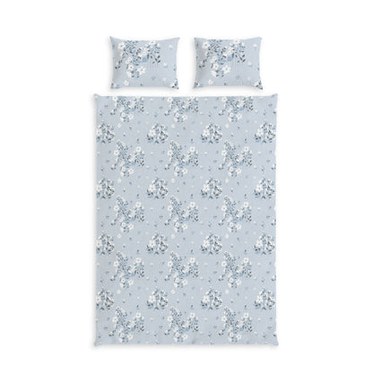Light Blue Floral Cotton Duvet Cover & Sham Set