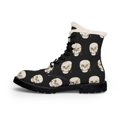 Skull Print Fleece-Lined Microfiber Boots