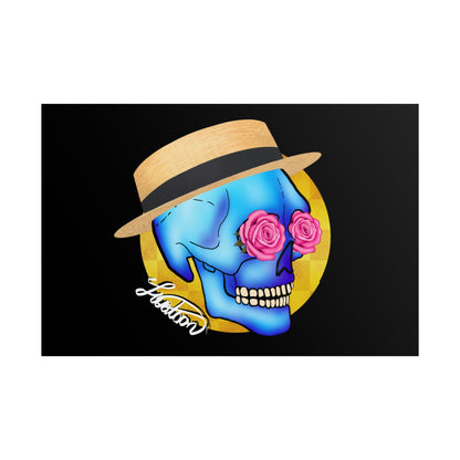 Colorful Day of the Dead Skull with Roses and Fedora Hat