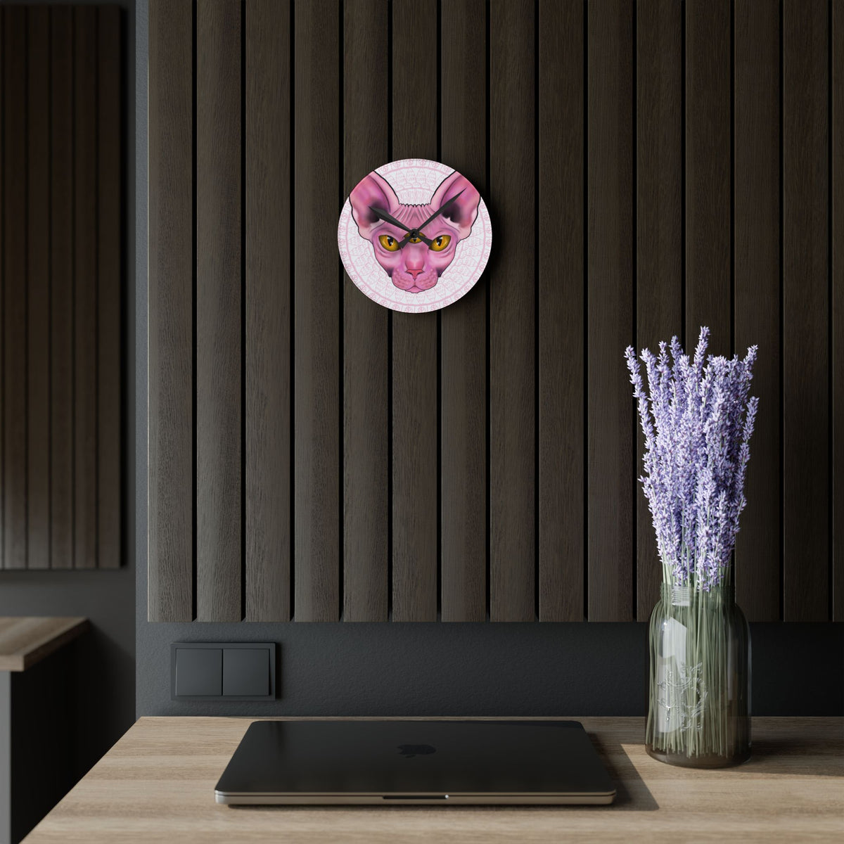 Three-Eyed Cat Round Acrylic Wall Clock