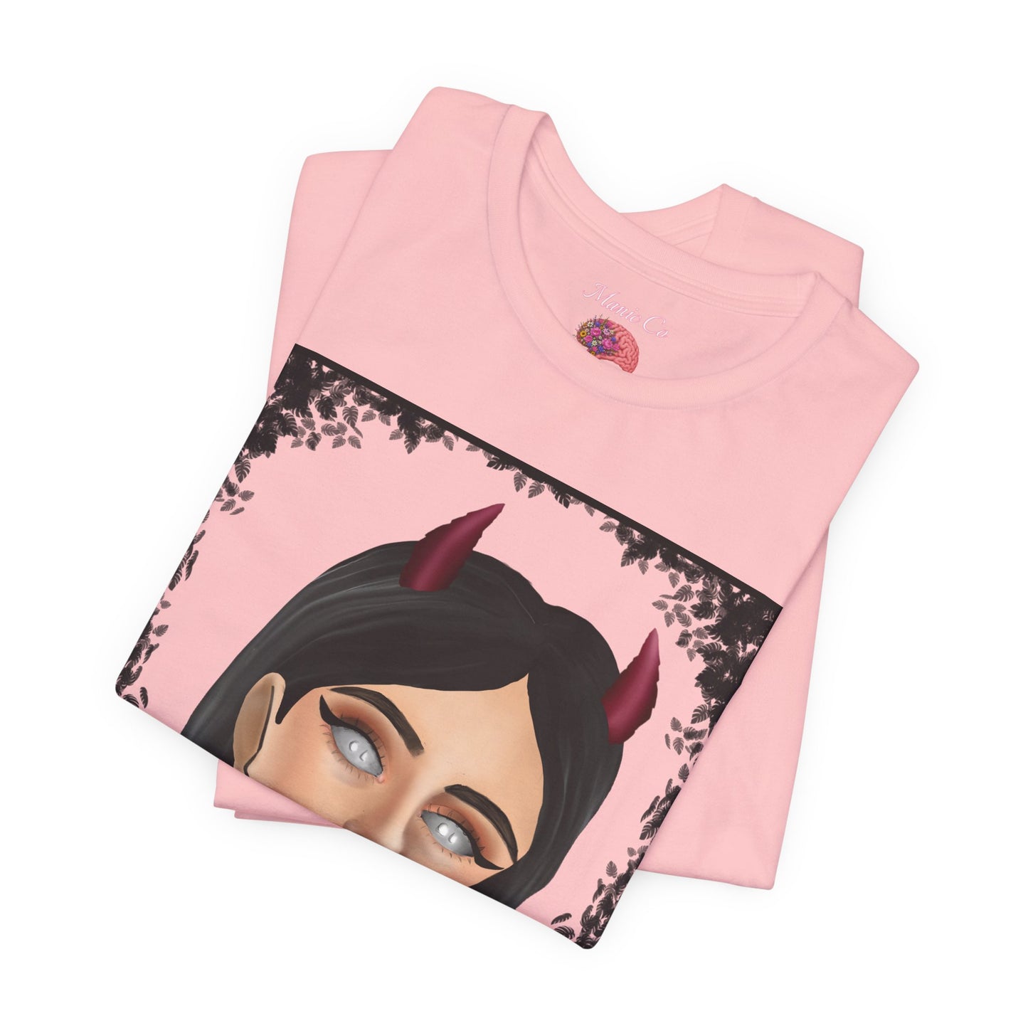 Teufelsmädchen-Porträt-T-Shirt – Gothic-Cartoon-Grafik-T-Shirt