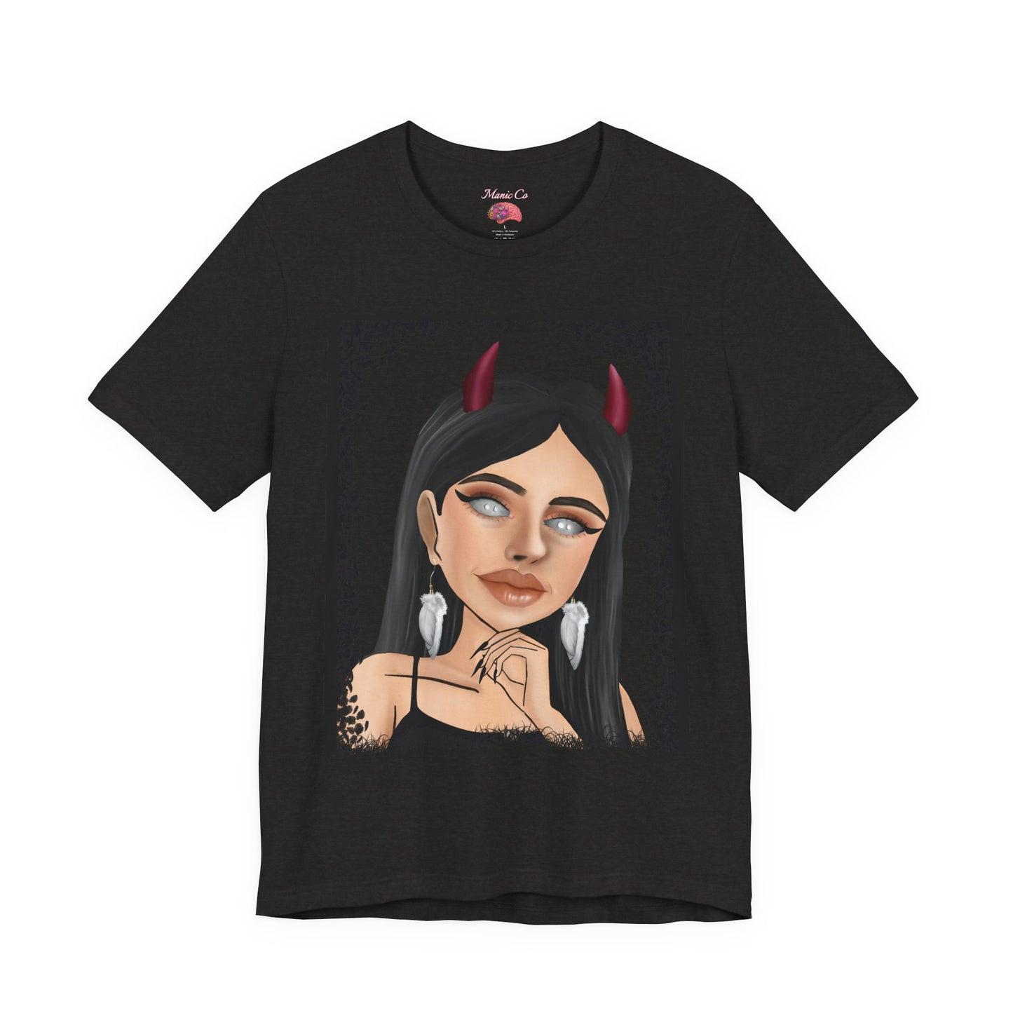 Teufelsmädchen-Porträt-T-Shirt – Gothic-Cartoon-Grafik-T-Shirt