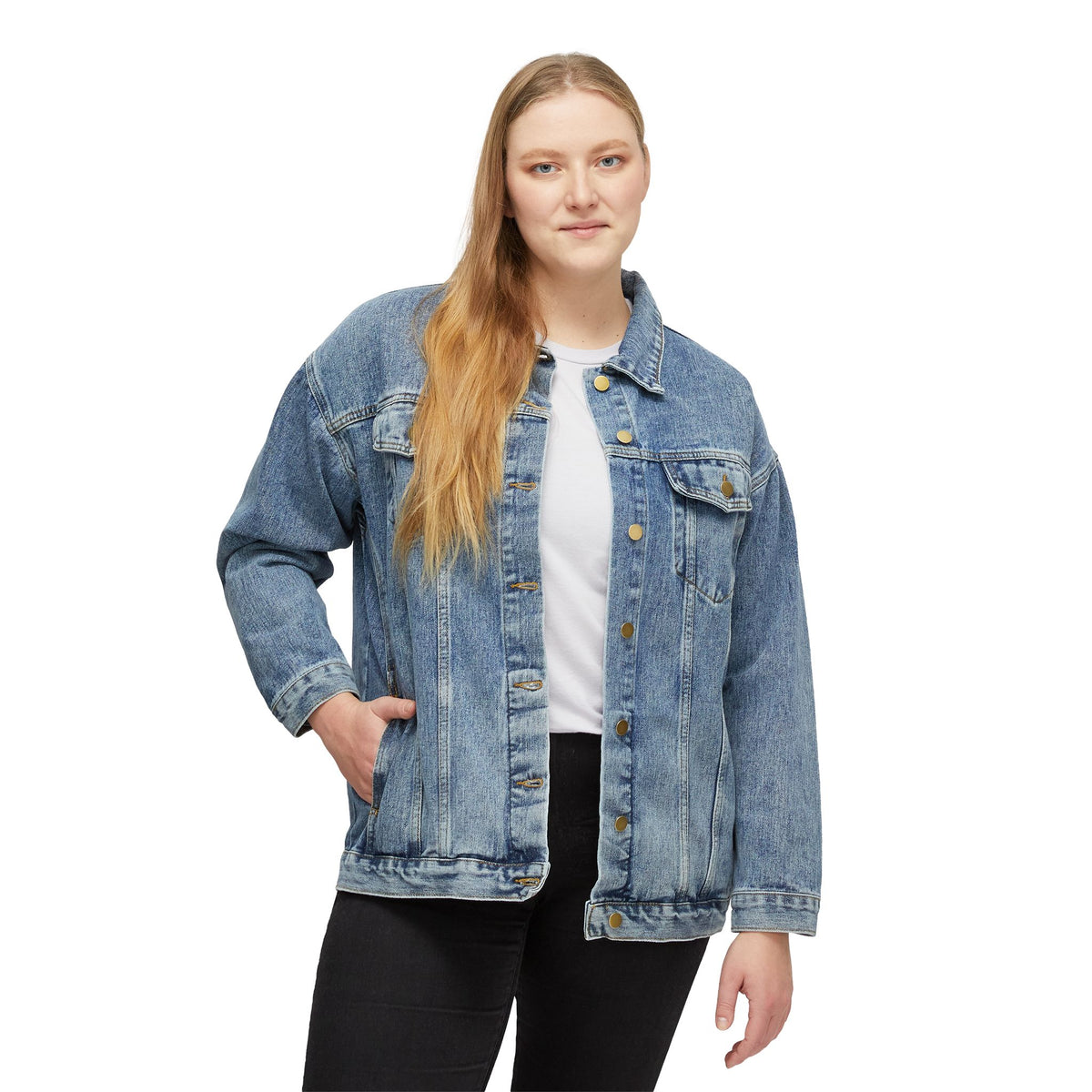 Women's Denim Jacket with Pink Sphynx Cat Patch