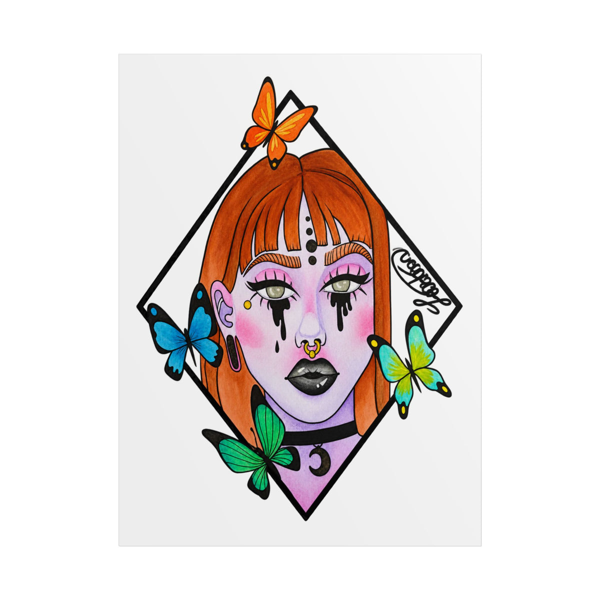 Vibrant Gothic Butterfly Woman Wall Art