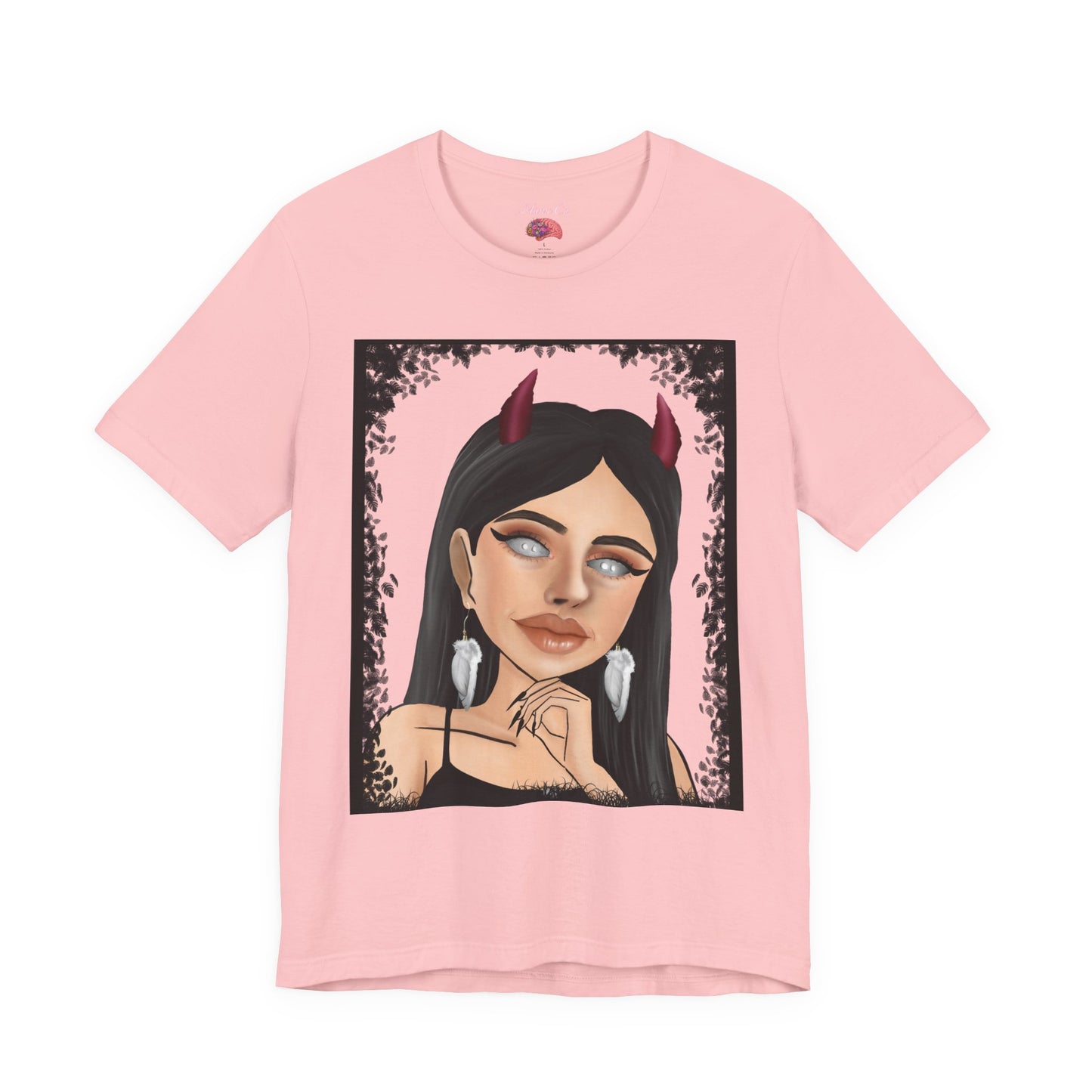 Teufelsmädchen-Porträt-T-Shirt – Gothic-Cartoon-Grafik-T-Shirt