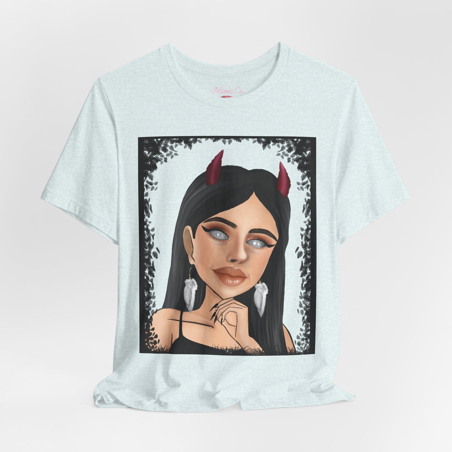 Teufelsmädchen-Porträt-T-Shirt – Gothic-Cartoon-Grafik-T-Shirt