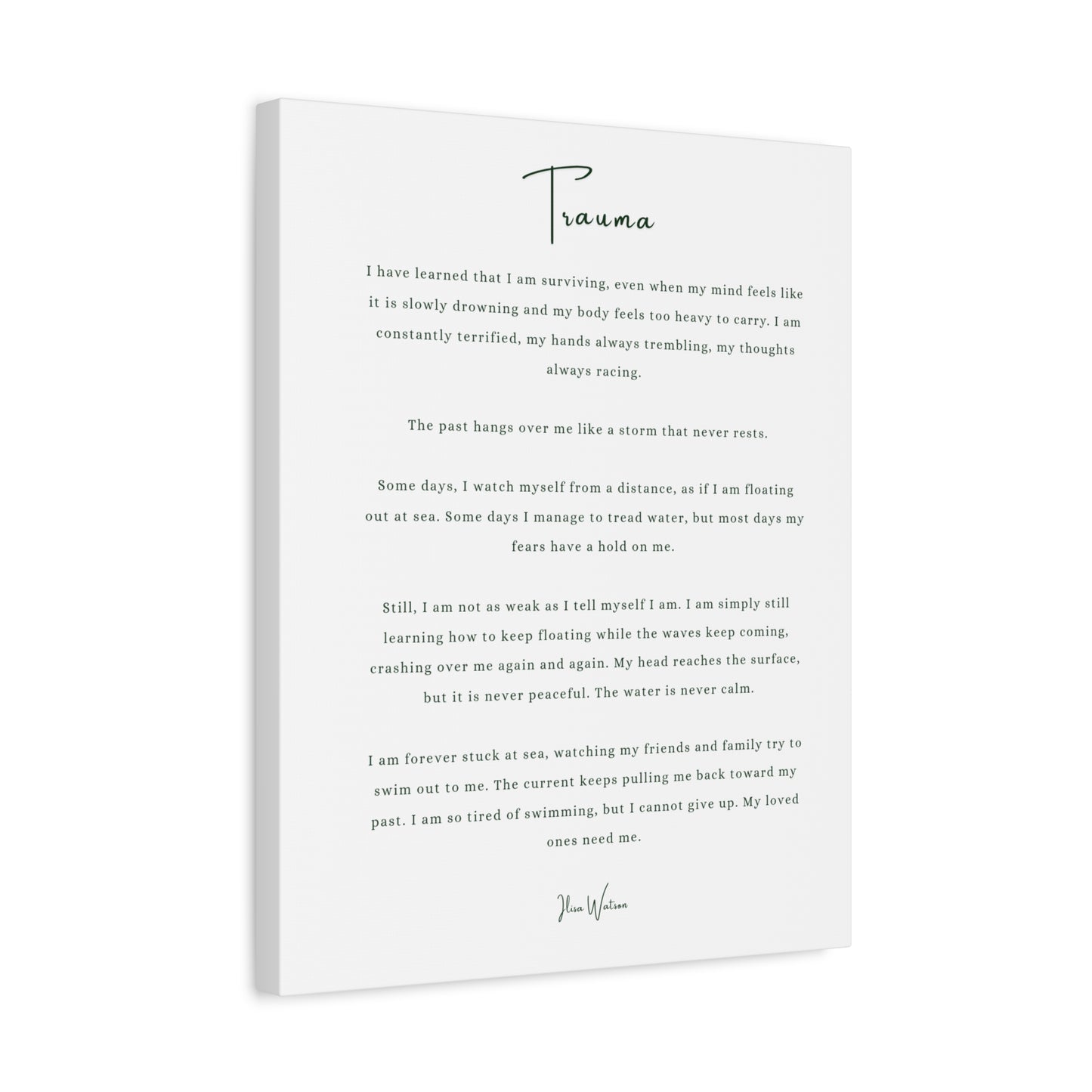 Trauma-Gedicht mattes Leinwandbild – aufgespannt, 3,18 cm Wandkunst