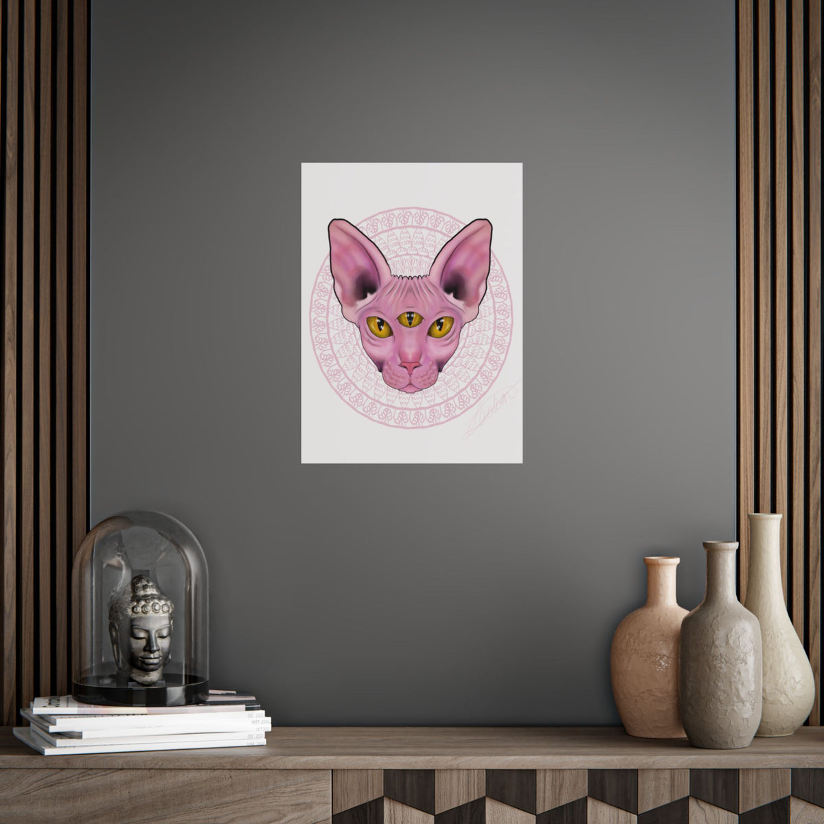 Pink Sphynx Cat Unframed Poster, Mystical Feline Wall Art