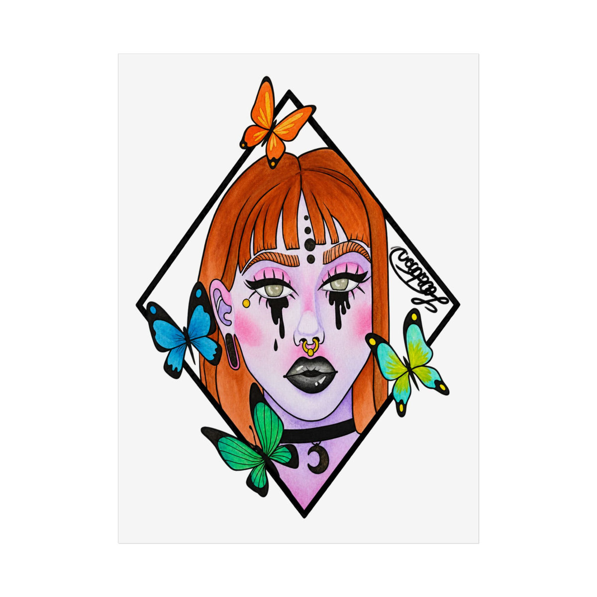 Vibrant Gothic Butterfly Woman Wall Art