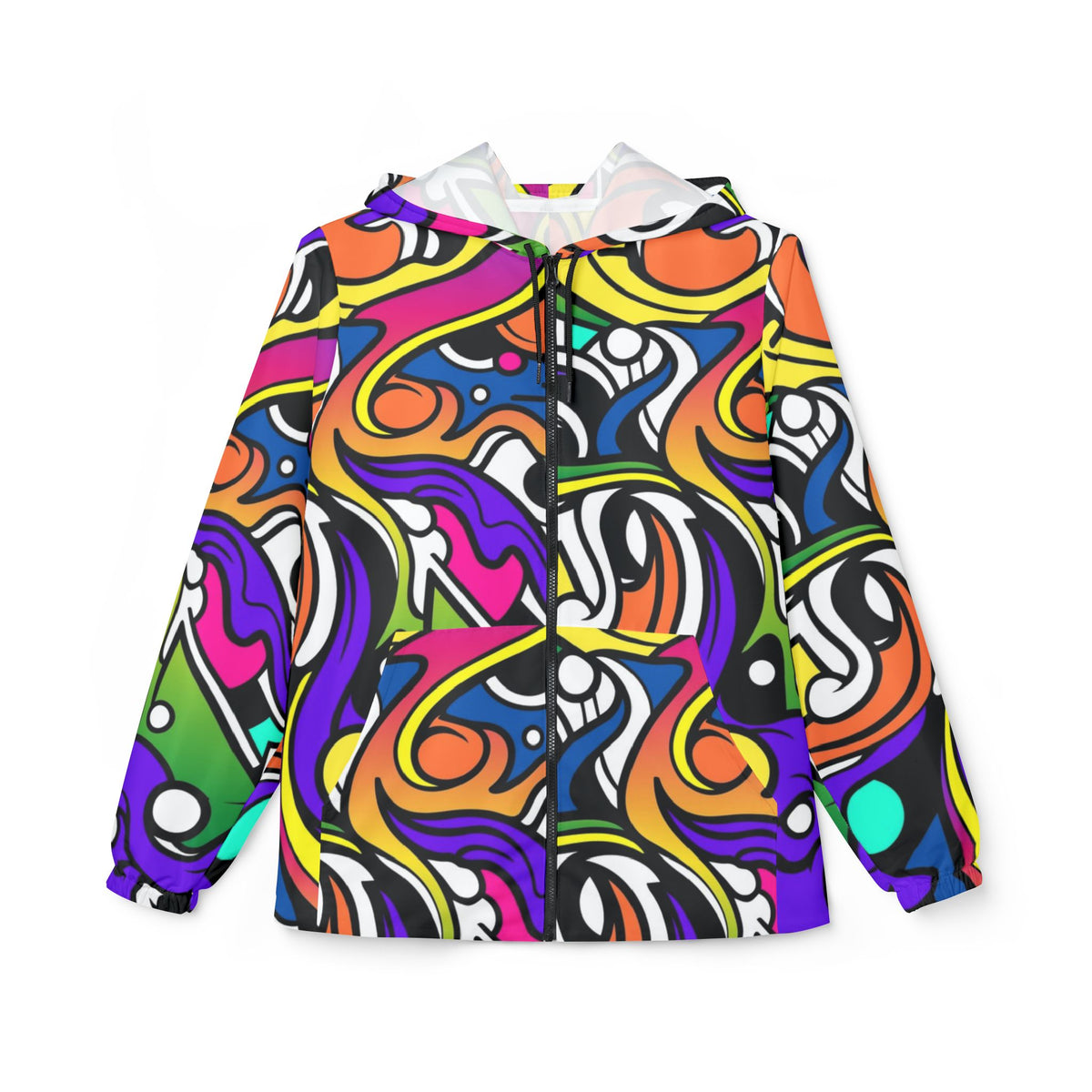 Colorful Doodle Print Windbreaker Jacket