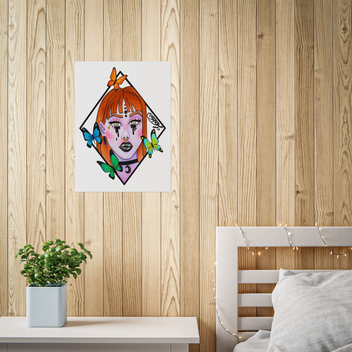 Vibrant Gothic Butterfly Woman Wall Art